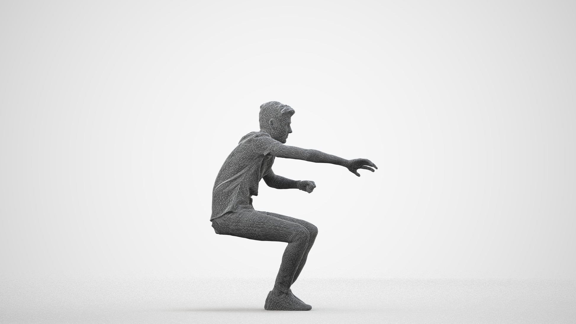 realistic 3D man casual sitting, scanned archviz people for Blender and 3ds Max, wireframe side view