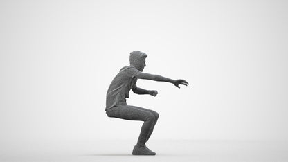 realistic 3D man casual sitting, scanned archviz people for Blender and 3ds Max, wireframe side view