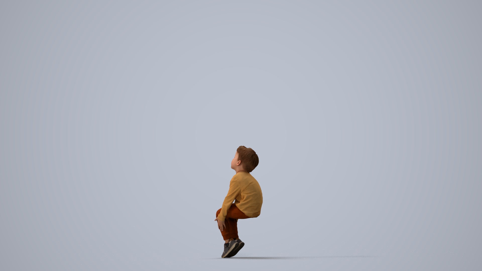 3D human model boy casual kids, photogrammetry scanned person for archviz, three-quarter view render