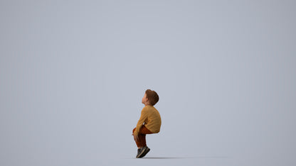 3D human model boy casual kids, photogrammetry scanned person for archviz, three-quarter view render