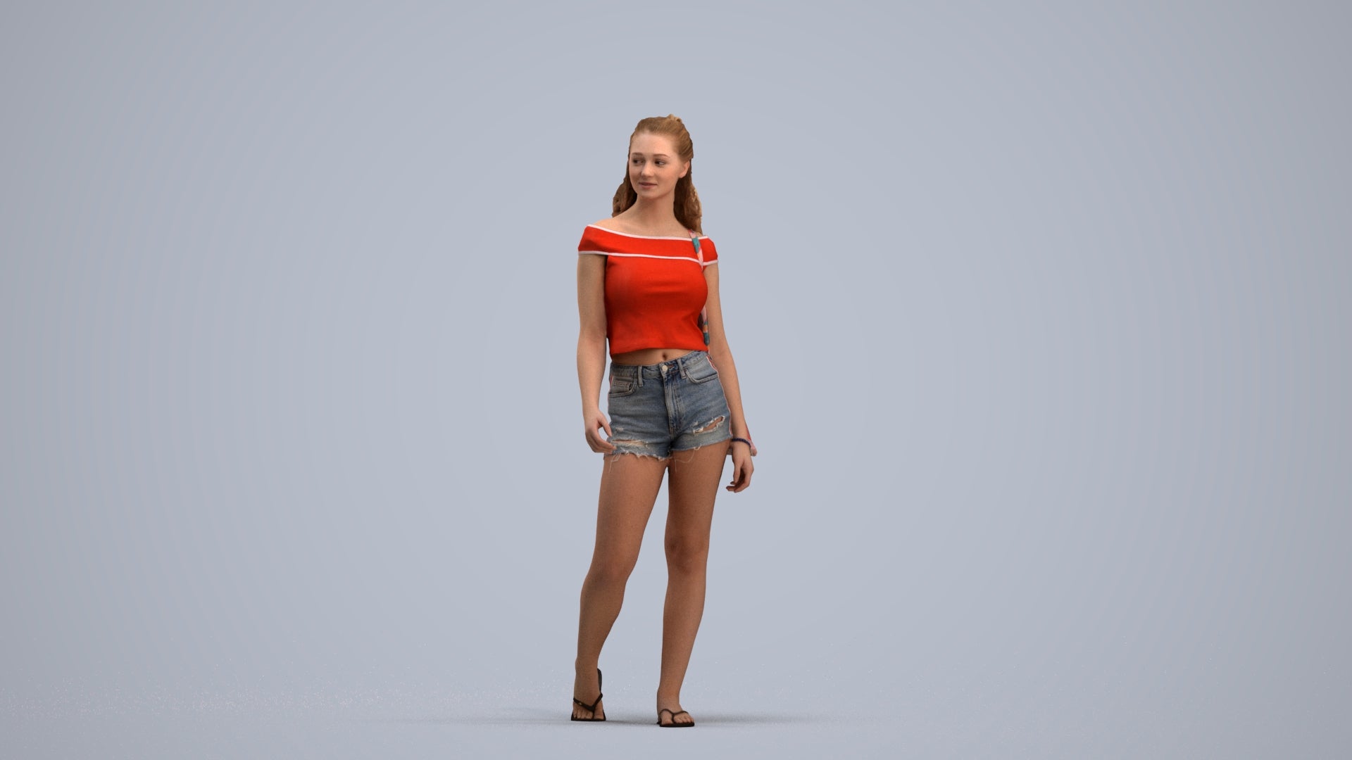 realistic 3D people girl casual walking, render-ready for V-Ray and Corona, FBX OBJ, standing pose render