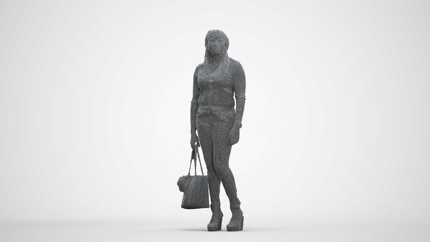 realistic 3D people woman casual standing, render-ready for V-Ray and Corona, FBX OBJ, three-quarter front view render