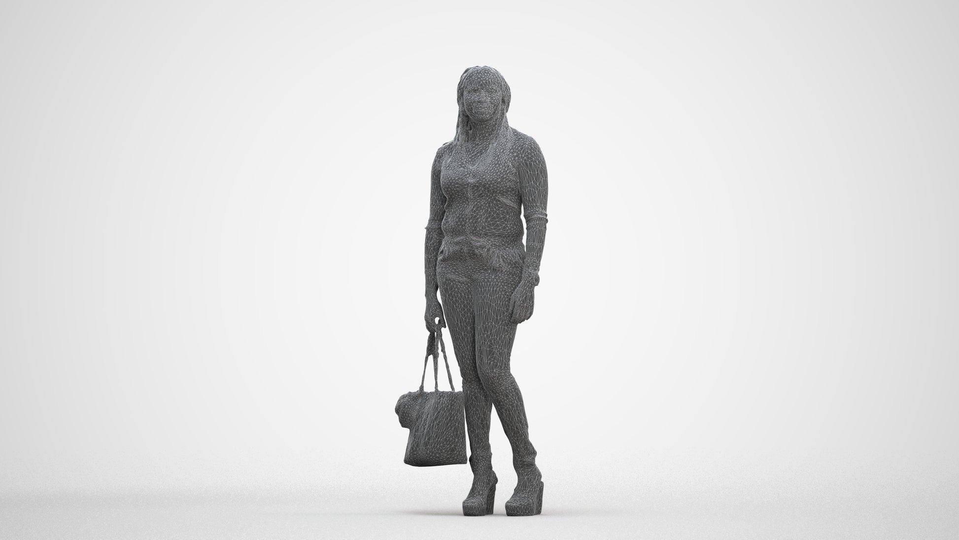 realistic 3D people woman casual standing, render-ready for V-Ray and Corona, FBX OBJ, three-quarter front view render