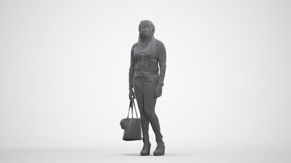 realistic 3D people woman casual standing, render-ready for V-Ray and Corona, FBX OBJ, three-quarter front view render