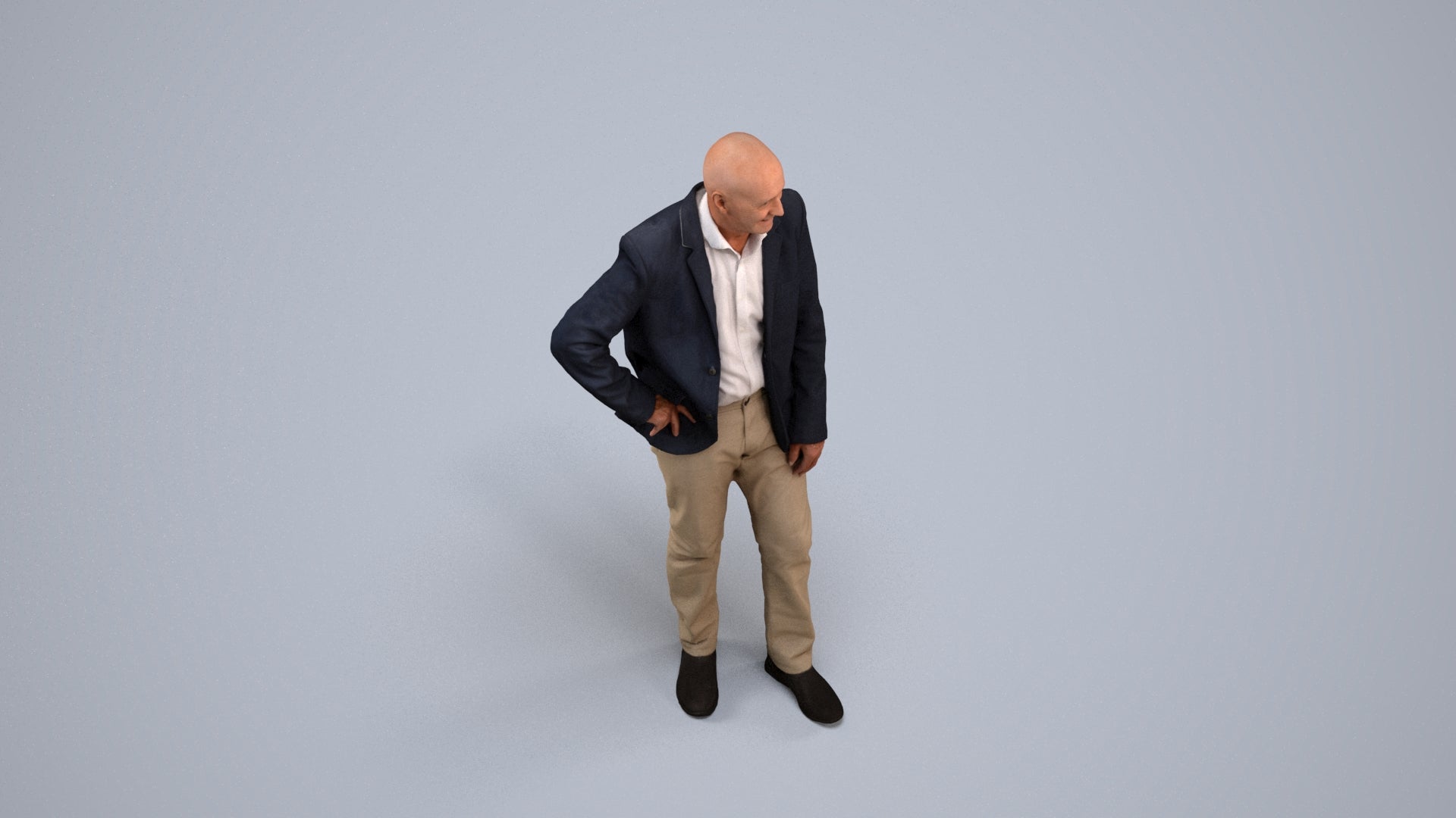 realistic 3D senior man business, scanned archviz people for Blender and 3ds Max, back view render