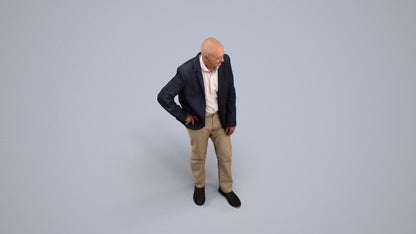 realistic 3D senior man business, scanned archviz people for Blender and 3ds Max, back view render