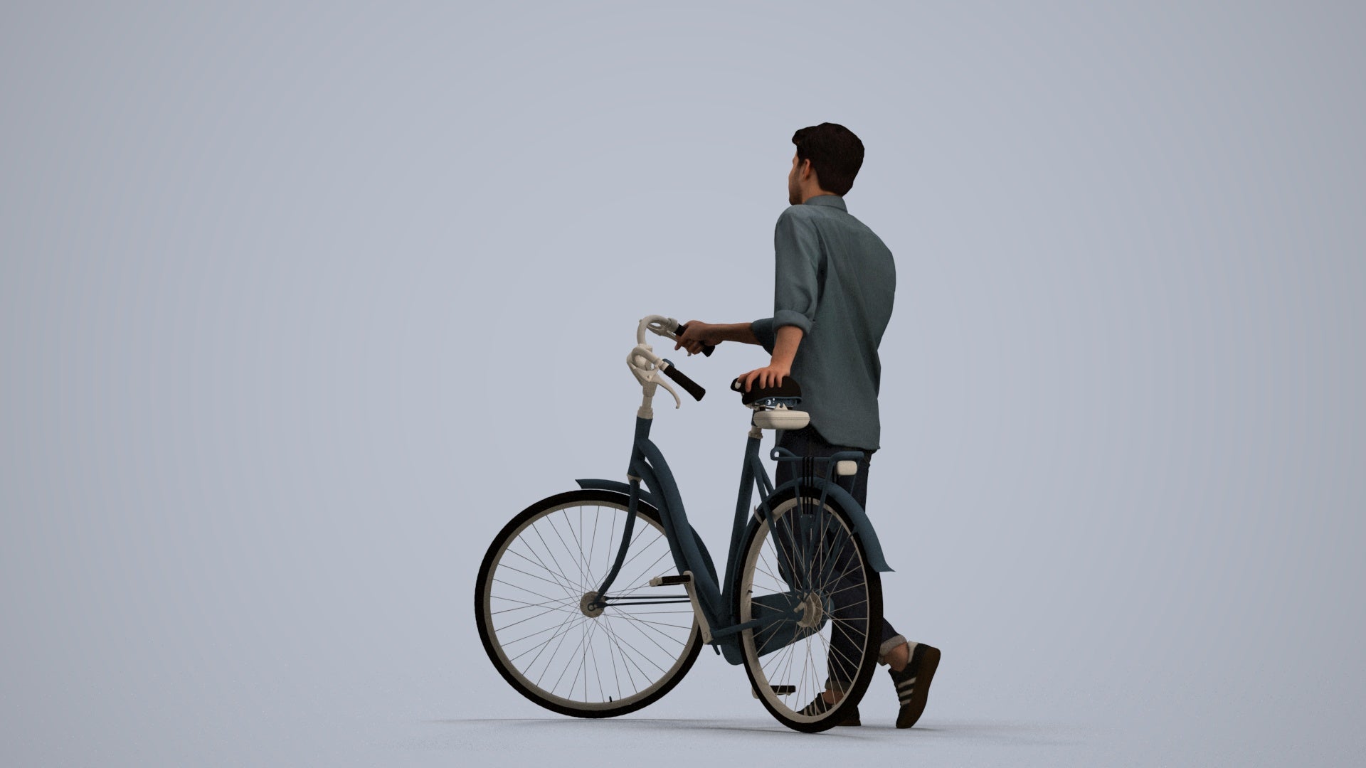 realistic 3D man casual sitting, scanned archviz people for Blender and 3ds Max, front view render