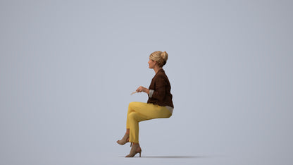 scanned 3D woman business sitting, photogrammetry people for Enscape and V-Ray, three-quarter view render