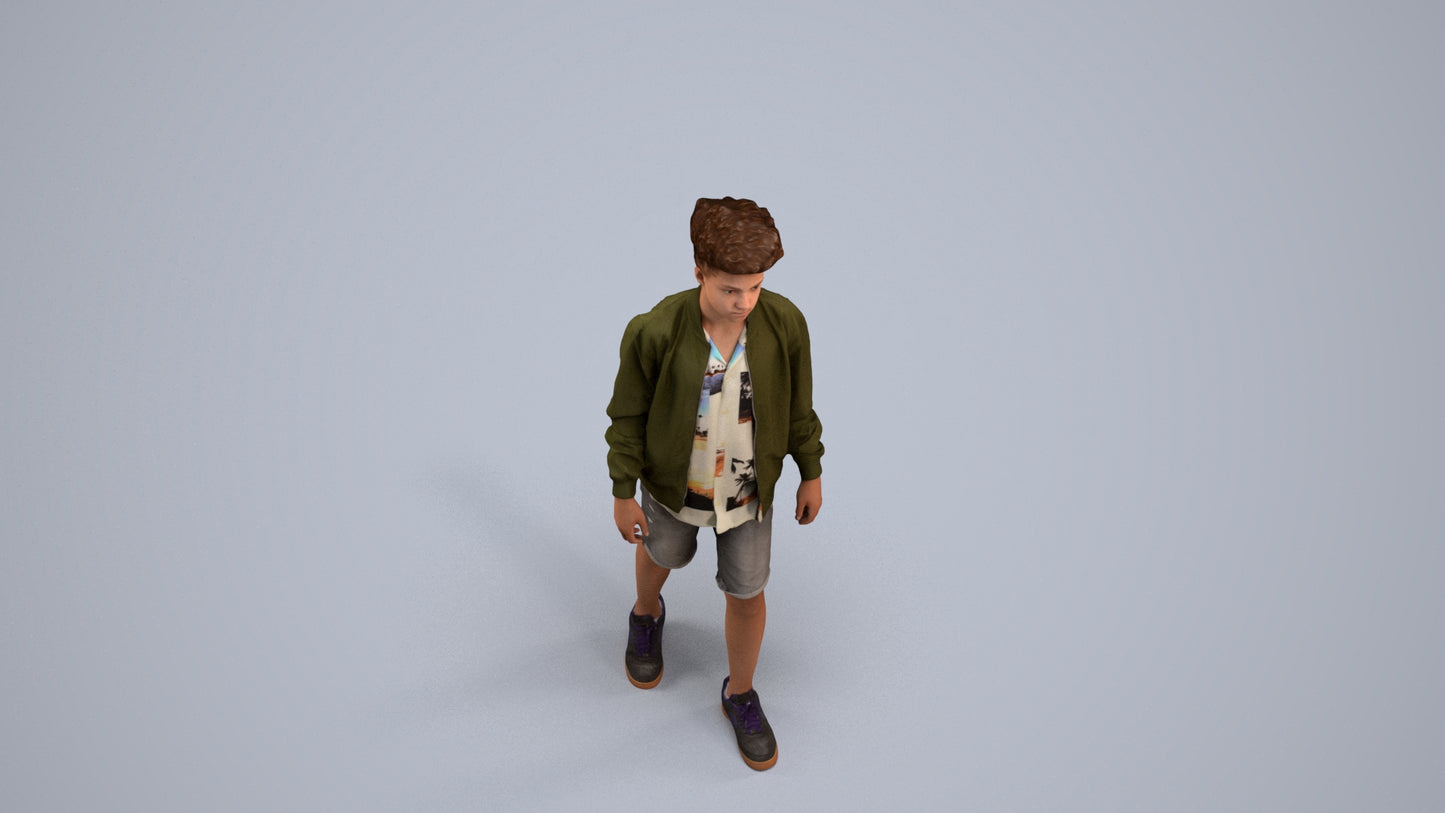 realistic 3D human boy casual kids, archviz people FBX OBJ for Blender, back view render
