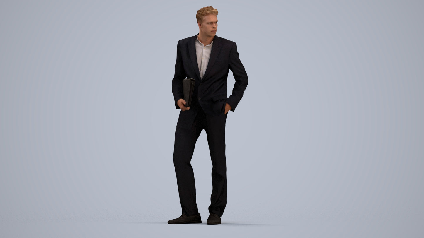 3D people model man business, scanned human for 3ds Max rendering, standing pose render