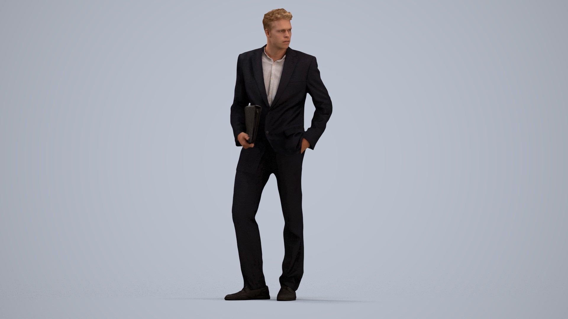 3D people model man business, scanned human for 3ds Max rendering, standing pose render