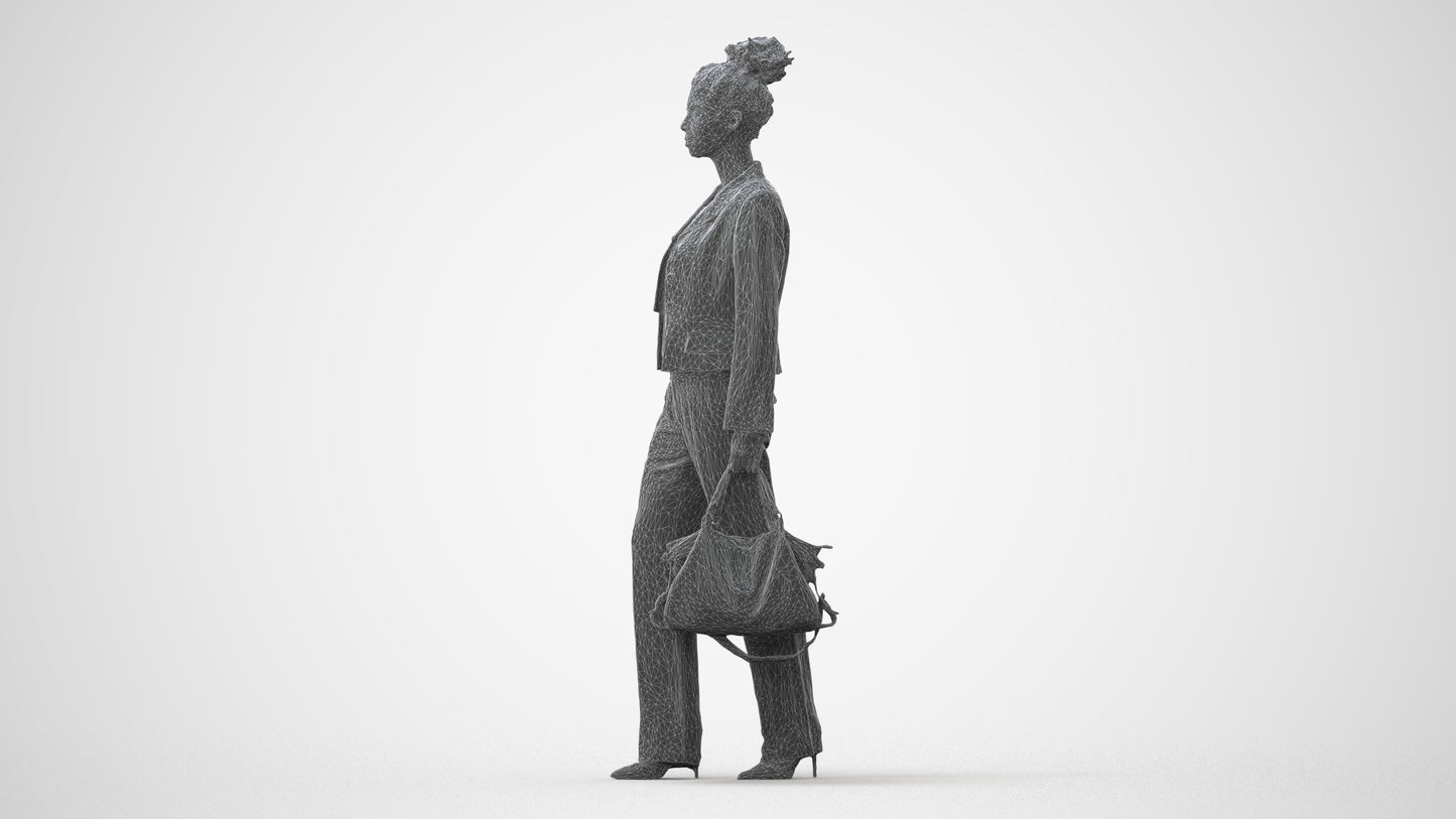 realistic 3D woman business walking, scanned archviz people for Blender and 3ds Max, square thumbnail