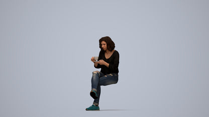 photogrammetry 3D woman casual sitting, realistic human model archviz FBX, top-down view render