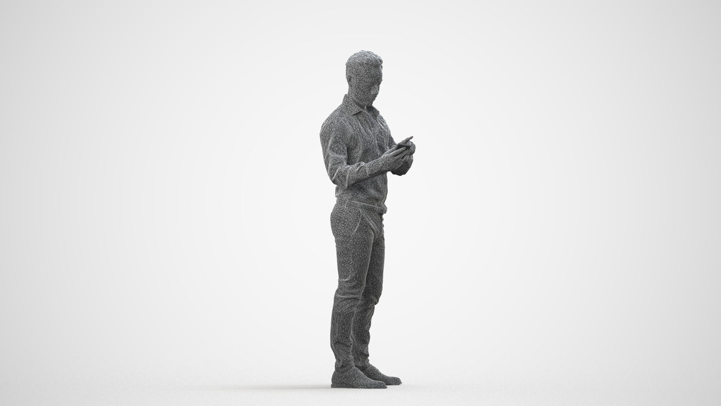 realistic 3D people man business standing, render-ready for V-Ray and Corona, FBX OBJ, wireframe side view