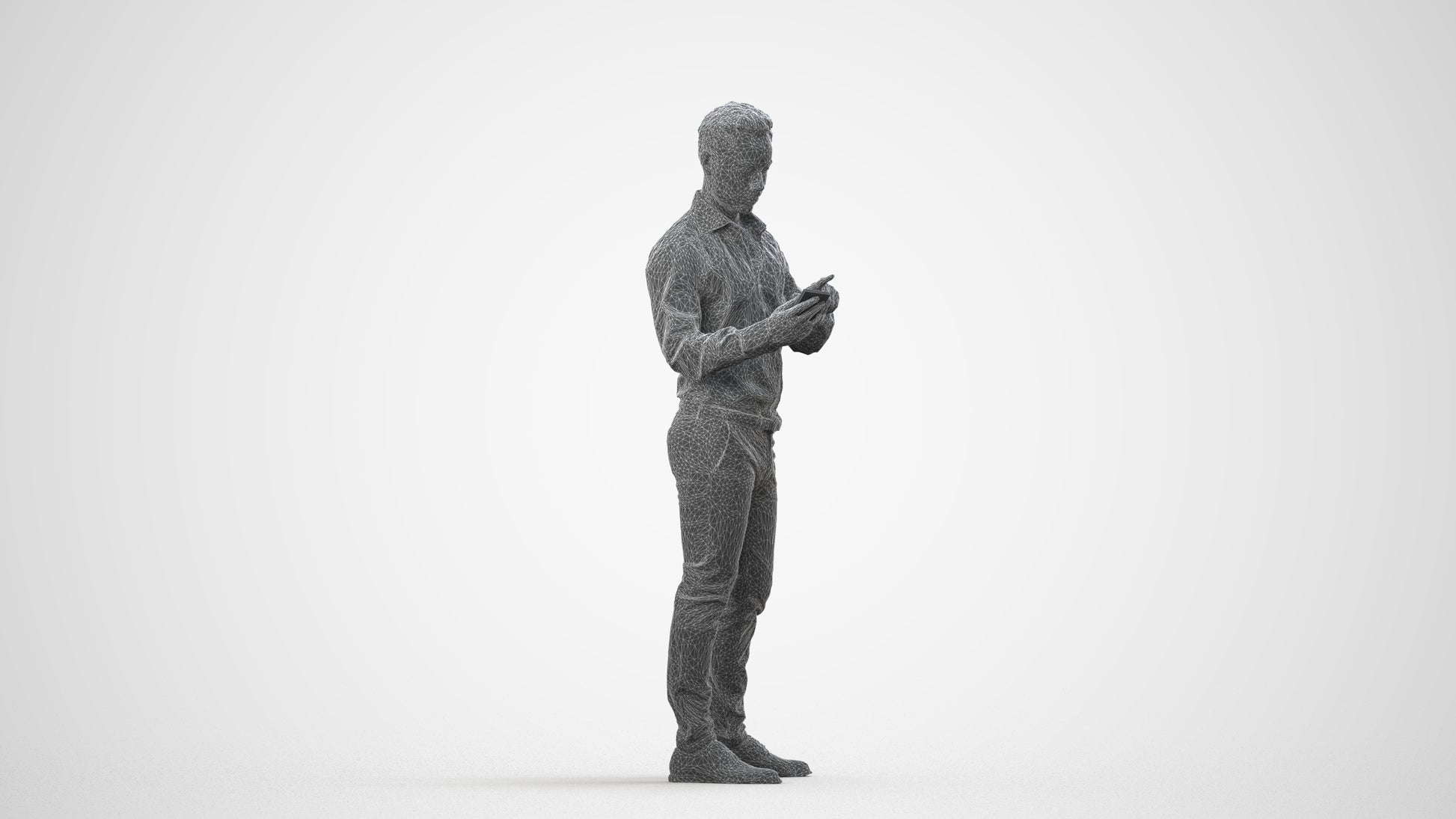 realistic 3D people man business standing, render-ready for V-Ray and Corona, FBX OBJ, wireframe side view