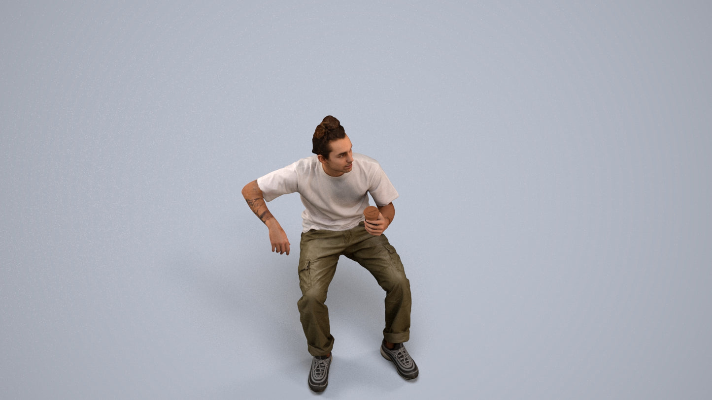 scanned 3D man casual sitting, photogrammetry people for Enscape and V-Ray, back view render