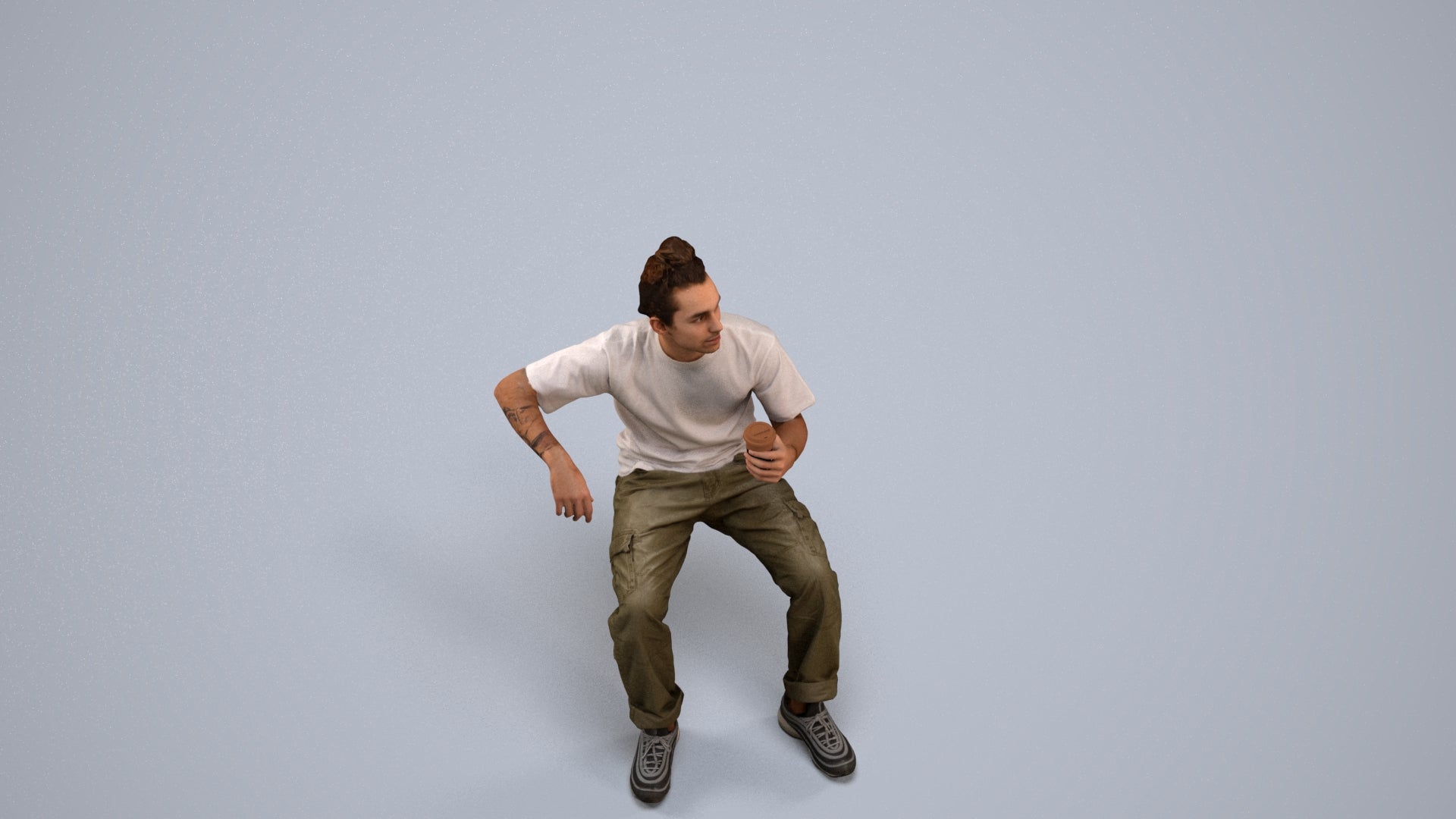 scanned 3D man casual sitting, photogrammetry people for Enscape and V-Ray, back view render