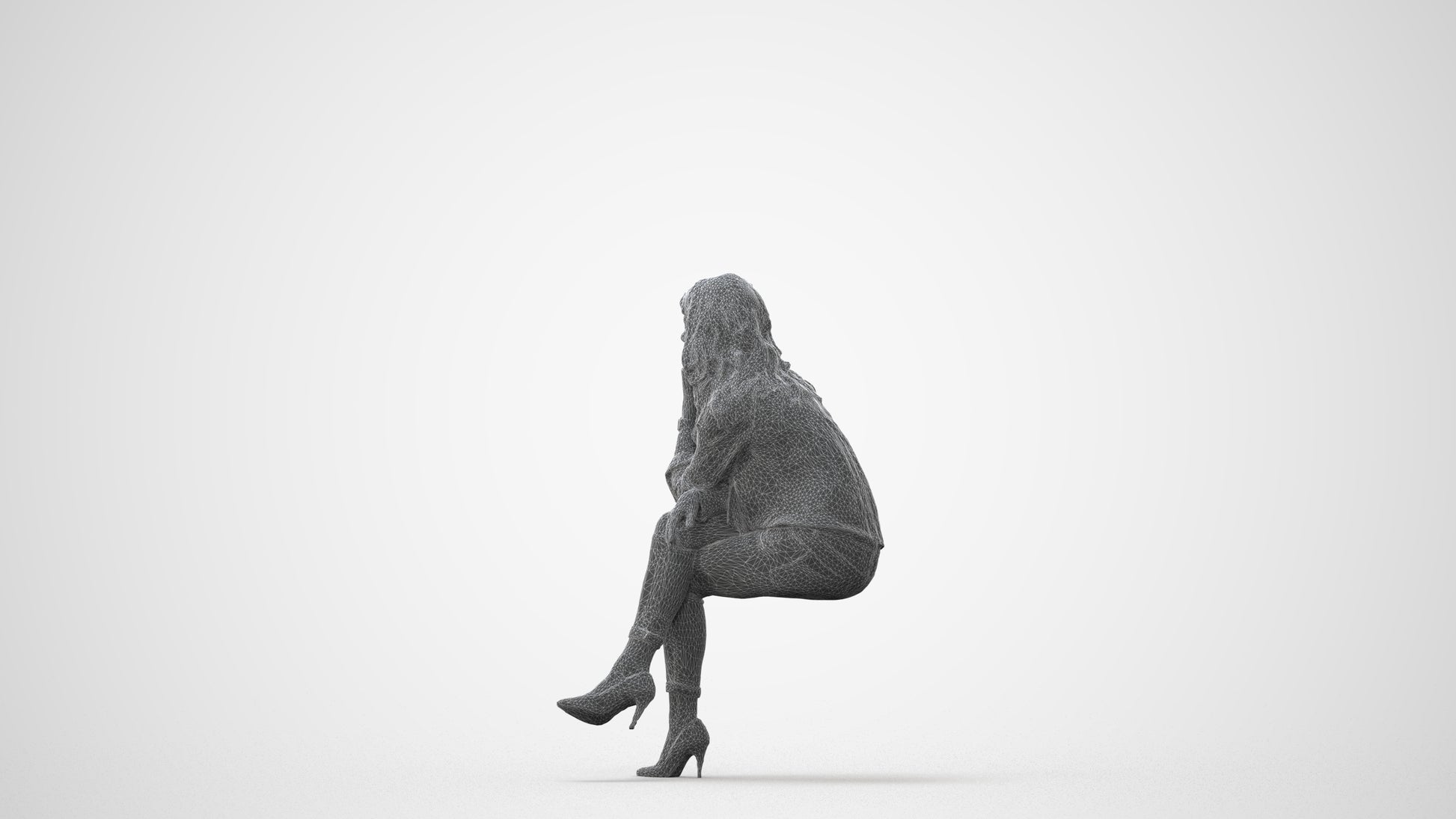 realistic 3D human woman casual sitting, archviz people FBX OBJ for Blender, square thumbnail