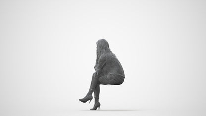 realistic 3D human woman casual sitting, archviz people FBX OBJ for Blender, square thumbnail