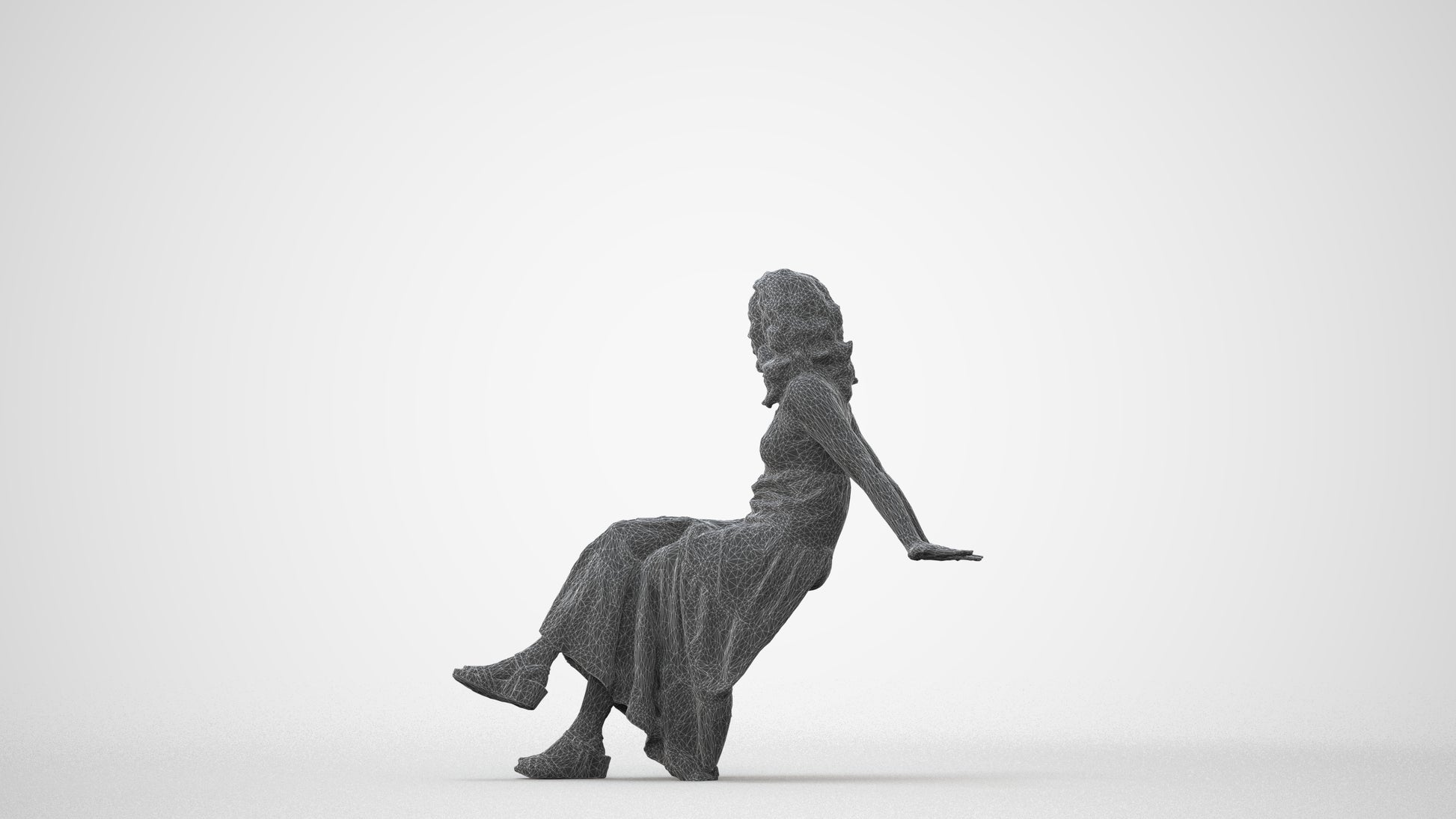 realistic 3D woman casual sitting, scanned archviz people for Blender and 3ds Max, square thumbnail