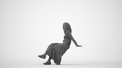realistic 3D woman casual sitting, scanned archviz people for Blender and 3ds Max, square thumbnail