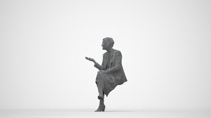 3D human model woman business sitting, photogrammetry scanned person for archviz, wireframe back view