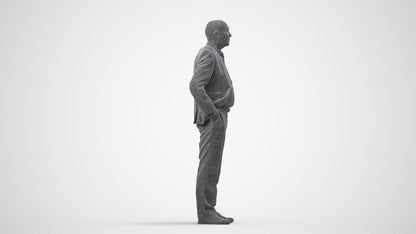 scanned 3D senior man business standing, photogrammetry people for Enscape and V-Ray, wireframe side view