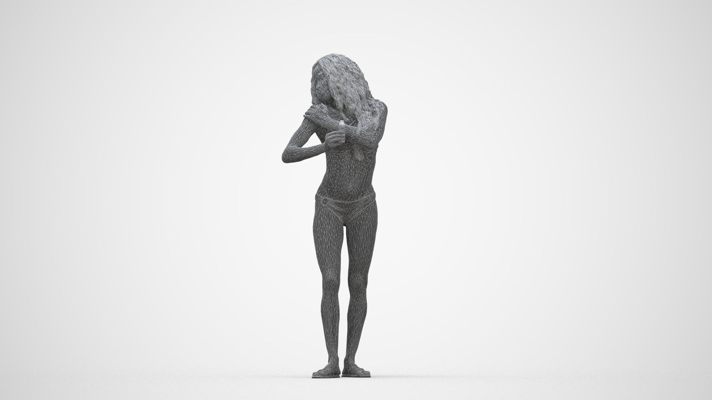 3D scanned woman pool, photorealistic archviz people for Enscape and SketchUp, wireframe back view