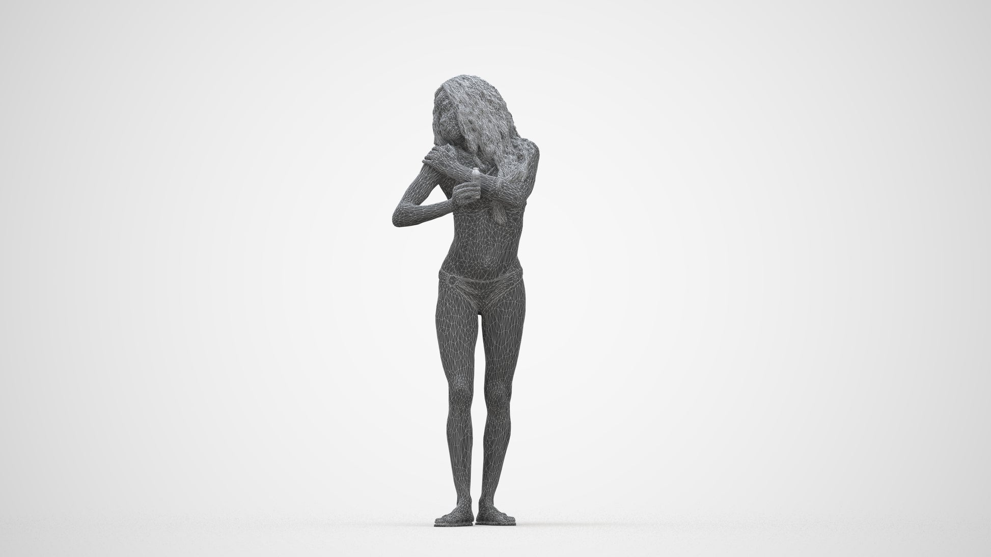 3D scanned woman pool, photorealistic archviz people for Enscape and SketchUp, wireframe back view