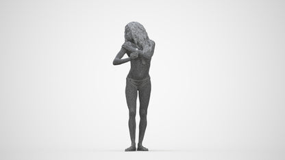 3D scanned woman pool, photorealistic archviz people for Enscape and SketchUp, wireframe back view