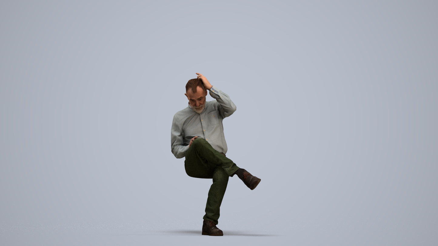 photogrammetry 3D senior man casual sitting, realistic human model archviz FBX, standing pose render