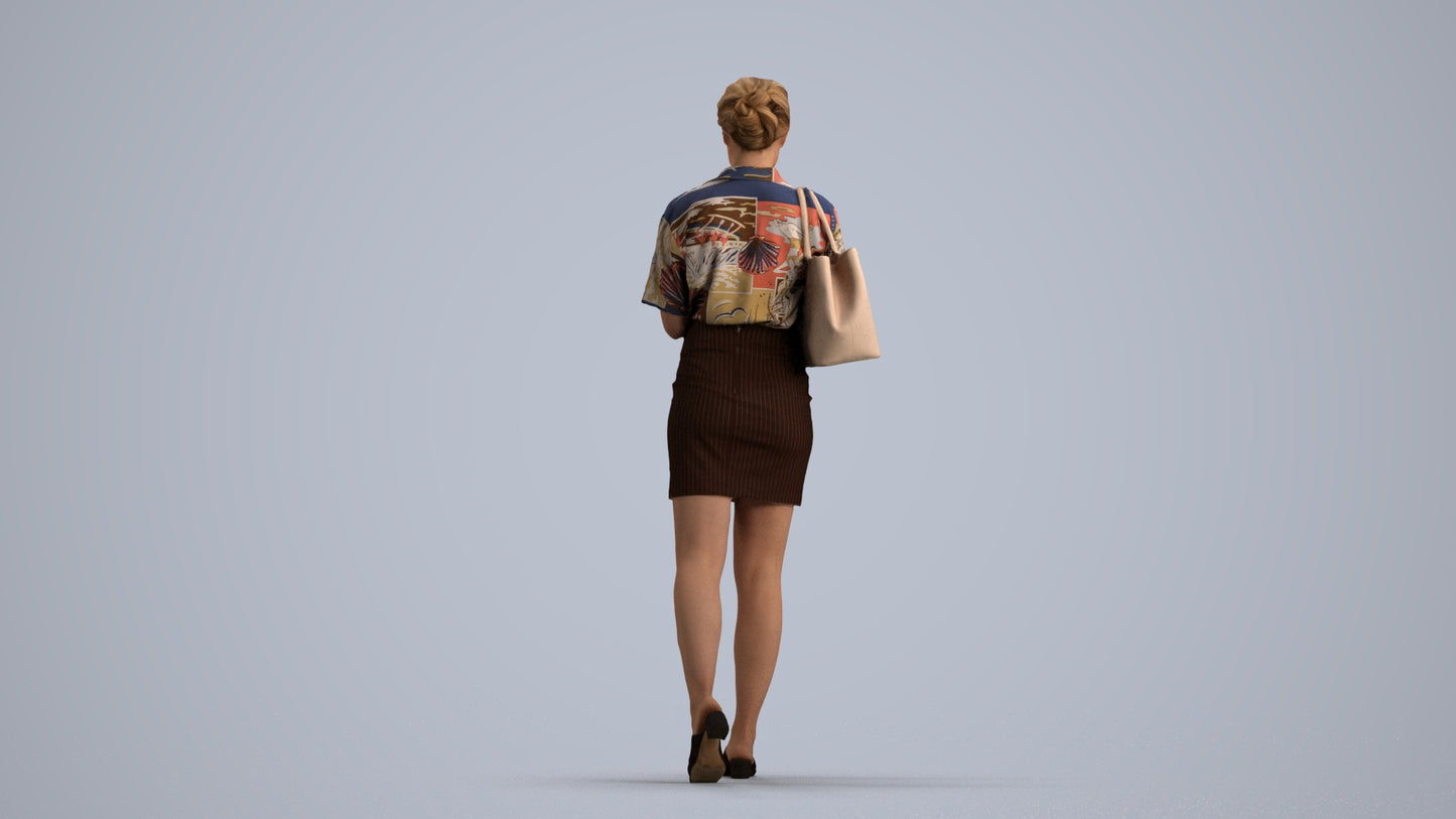 scanned 3D woman casual walking, photogrammetry people for Enscape and V-Ray, front view render