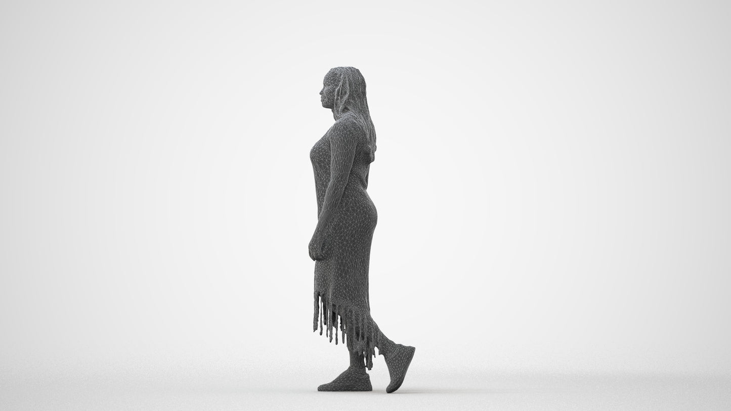 3D human model woman casual standing, photogrammetry scanned person for archviz, square thumbnail