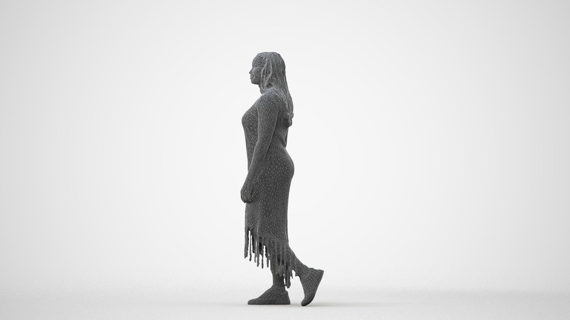 3D human model woman casual standing, photogrammetry scanned person for archviz, square thumbnail