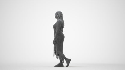 3D human model woman casual standing, photogrammetry scanned person for archviz, square thumbnail