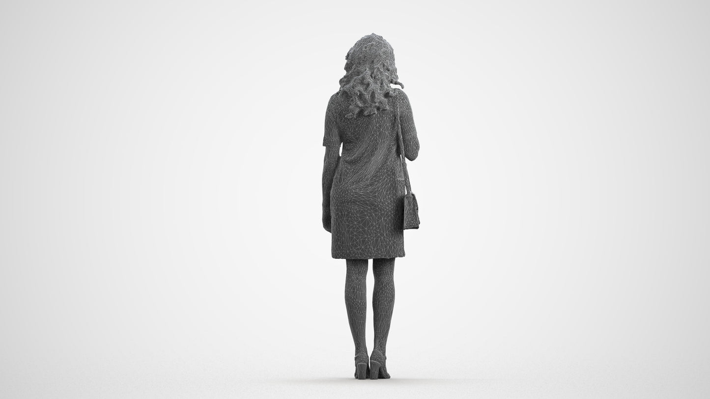 realistic 3D woman business standing, scanned archviz people for Blender and 3ds Max, wireframe front view