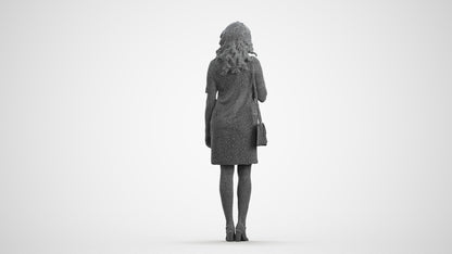 realistic 3D woman business standing, scanned archviz people for Blender and 3ds Max, wireframe front view