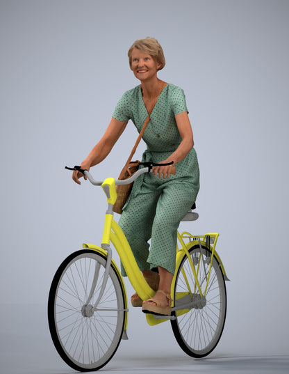 3D scanned senior woman cycling casual, photorealistic archviz people for Enscape and SketchUp
