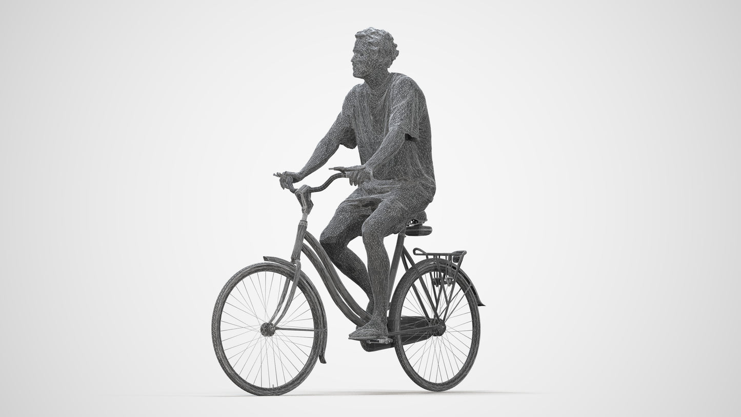 3D people model woman casual cycling, scanned human for 3ds Max rendering, wireframe back view