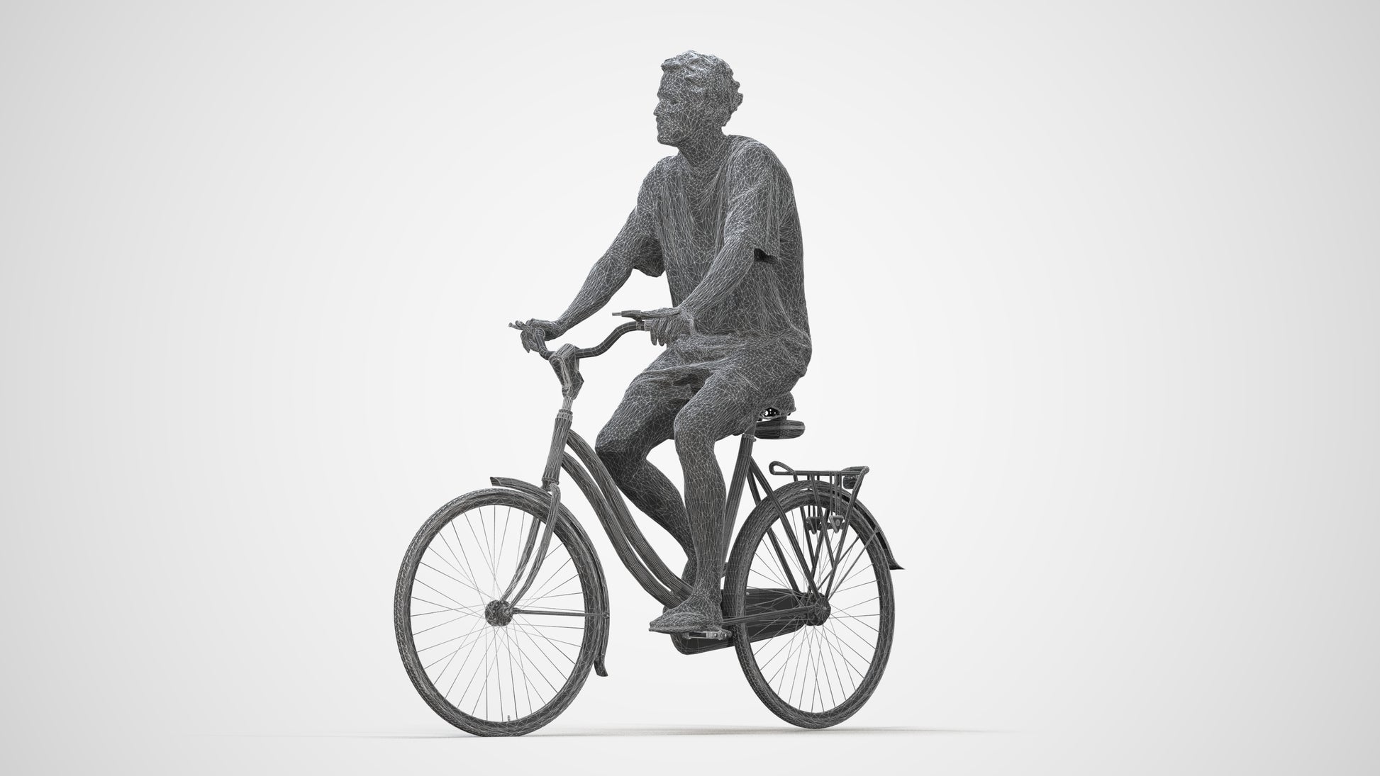 3D people model woman casual cycling, scanned human for 3ds Max rendering, wireframe back view