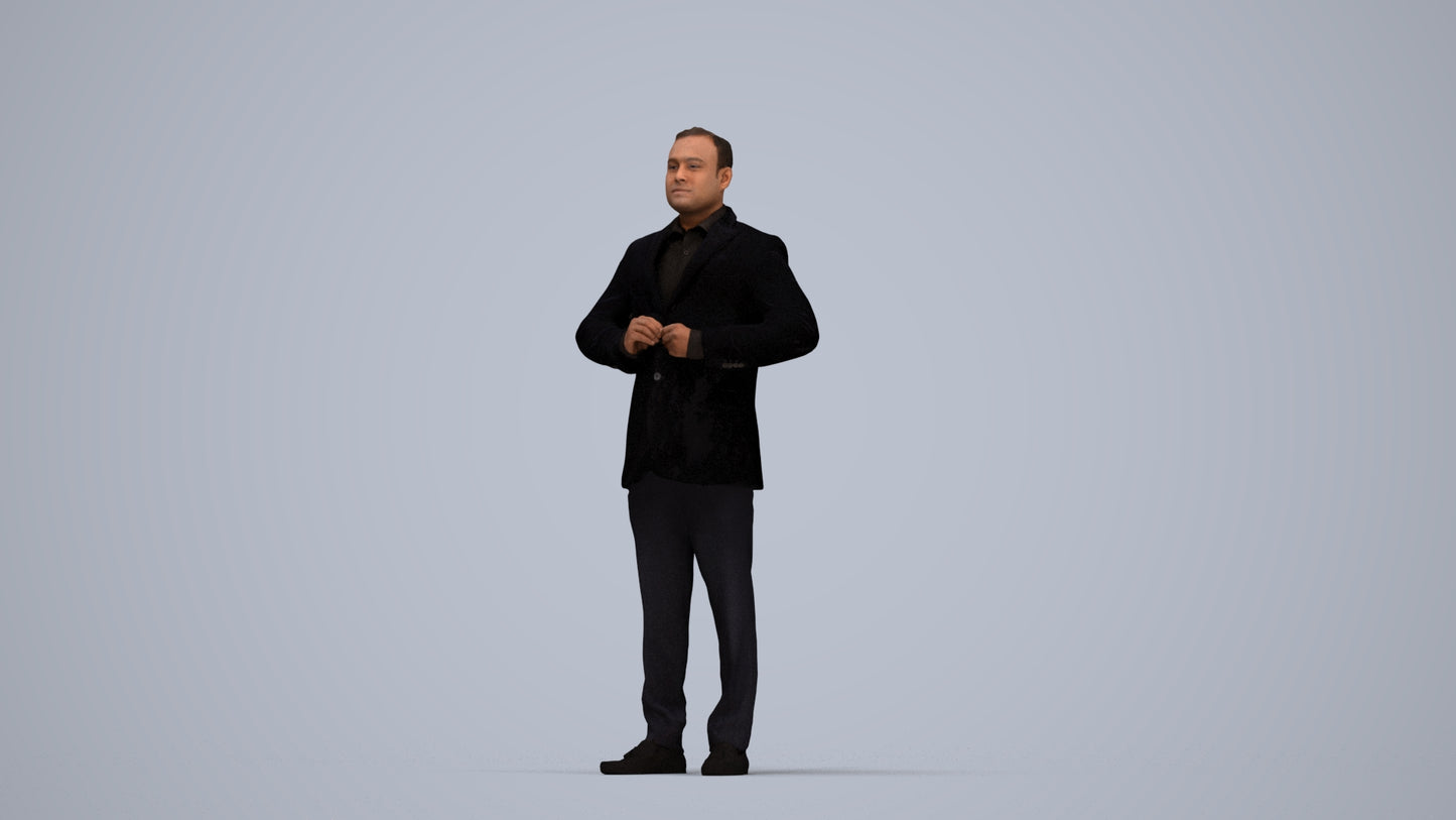 realistic 3D human man business standing, archviz people FBX OBJ for Blender, top-down view render