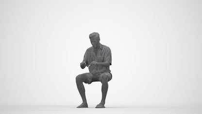3D human model man casual sitting, photogrammetry scanned person for archviz, wireframe back view