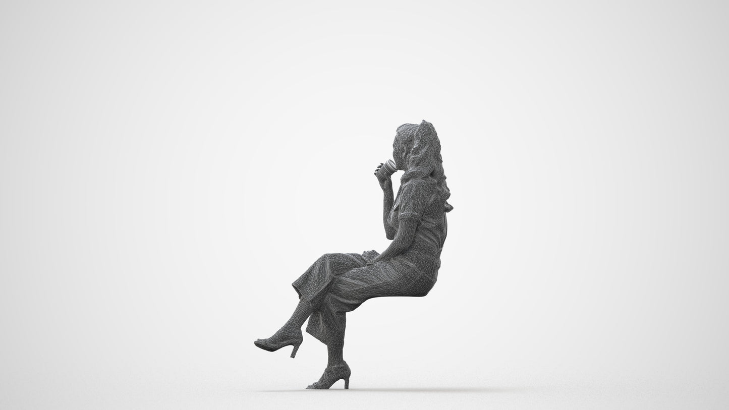 3D scanned woman sitting formal, photorealistic archviz people for Enscape and SketchUp, square thumbnail