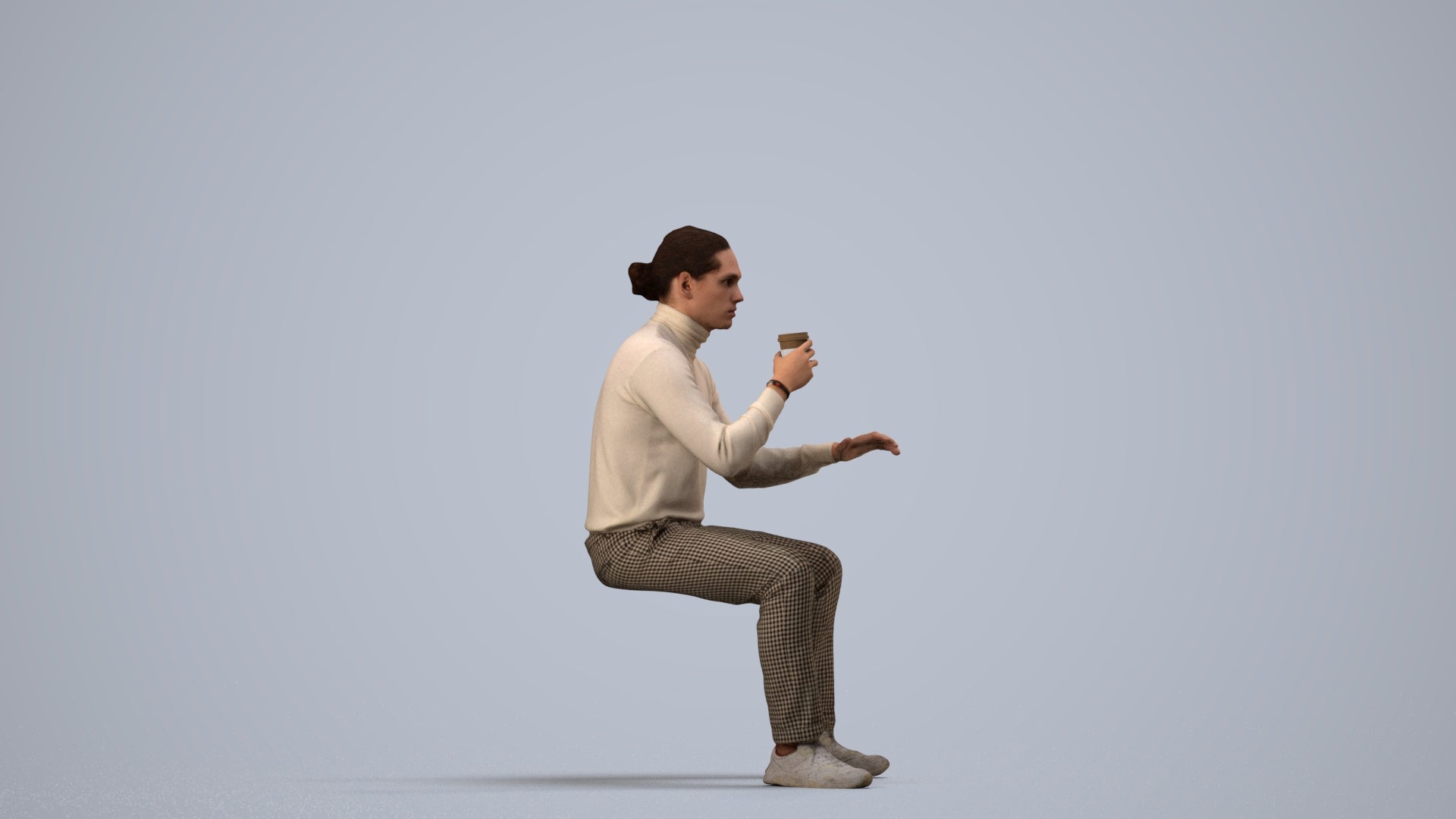 realistic 3D people man casual sitting, render-ready for V-Ray and Corona, FBX OBJ, side view render