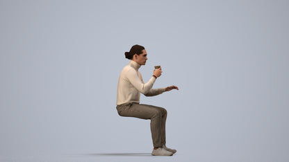 realistic 3D people man casual sitting, render-ready for V-Ray and Corona, FBX OBJ, side view render