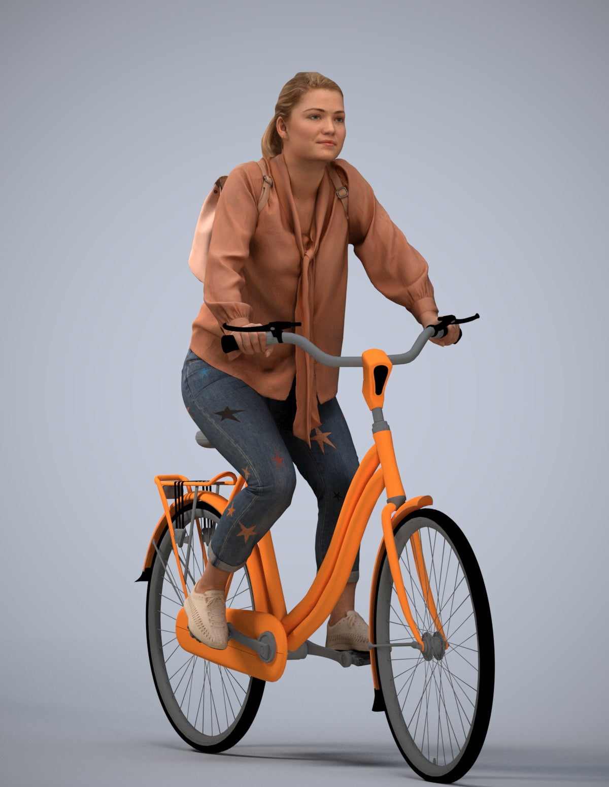photogrammetry 3D woman casual cycling, realistic human model archviz FBX