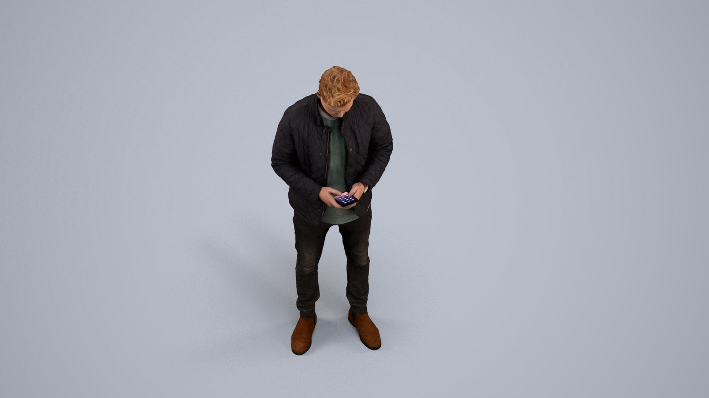 realistic 3D people man casual standing, render-ready for V-Ray and Corona, FBX OBJ, back view render