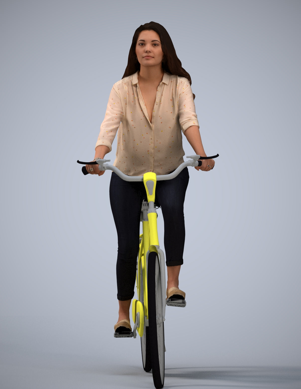 3D scanned woman cycling, photorealistic archviz people for Enscape and SketchUp