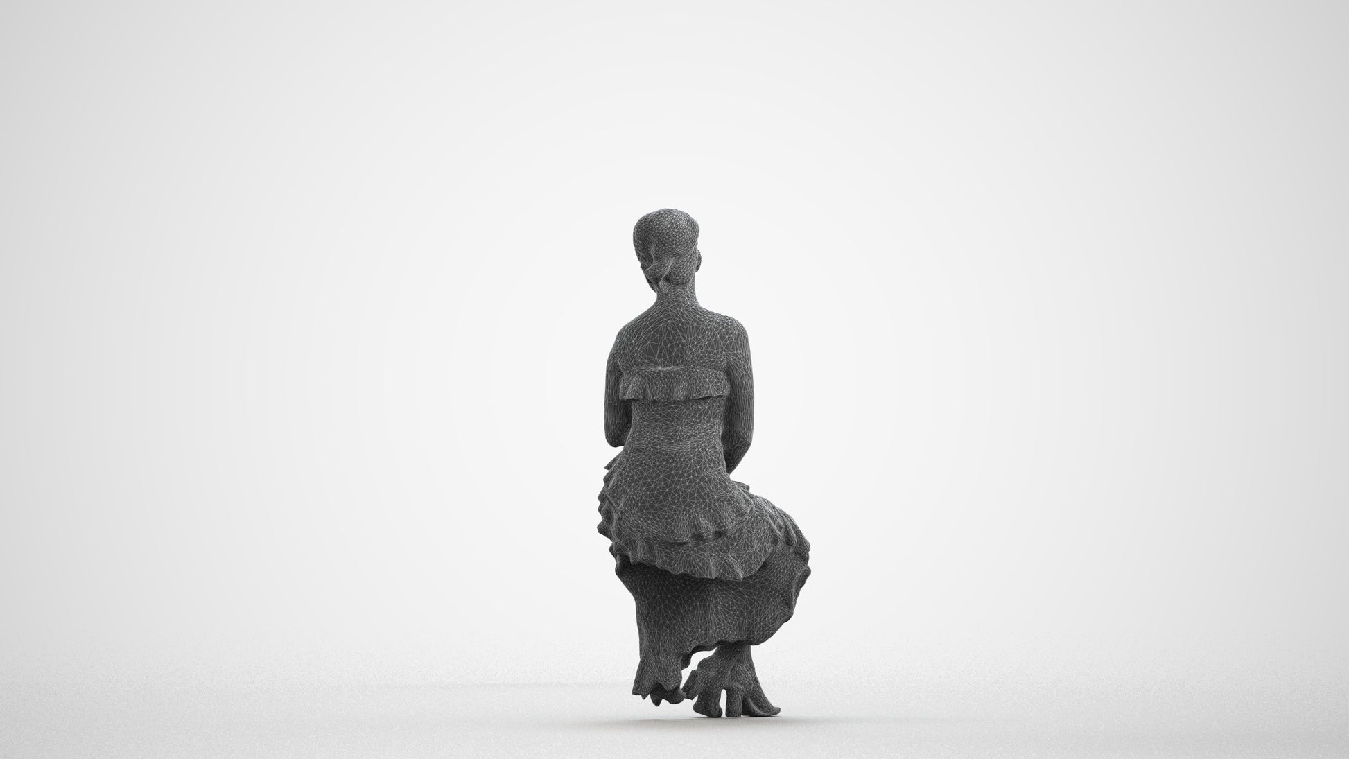 3D human model woman formal formalaffairs, photogrammetry scanned person for archviz, wireframe front view