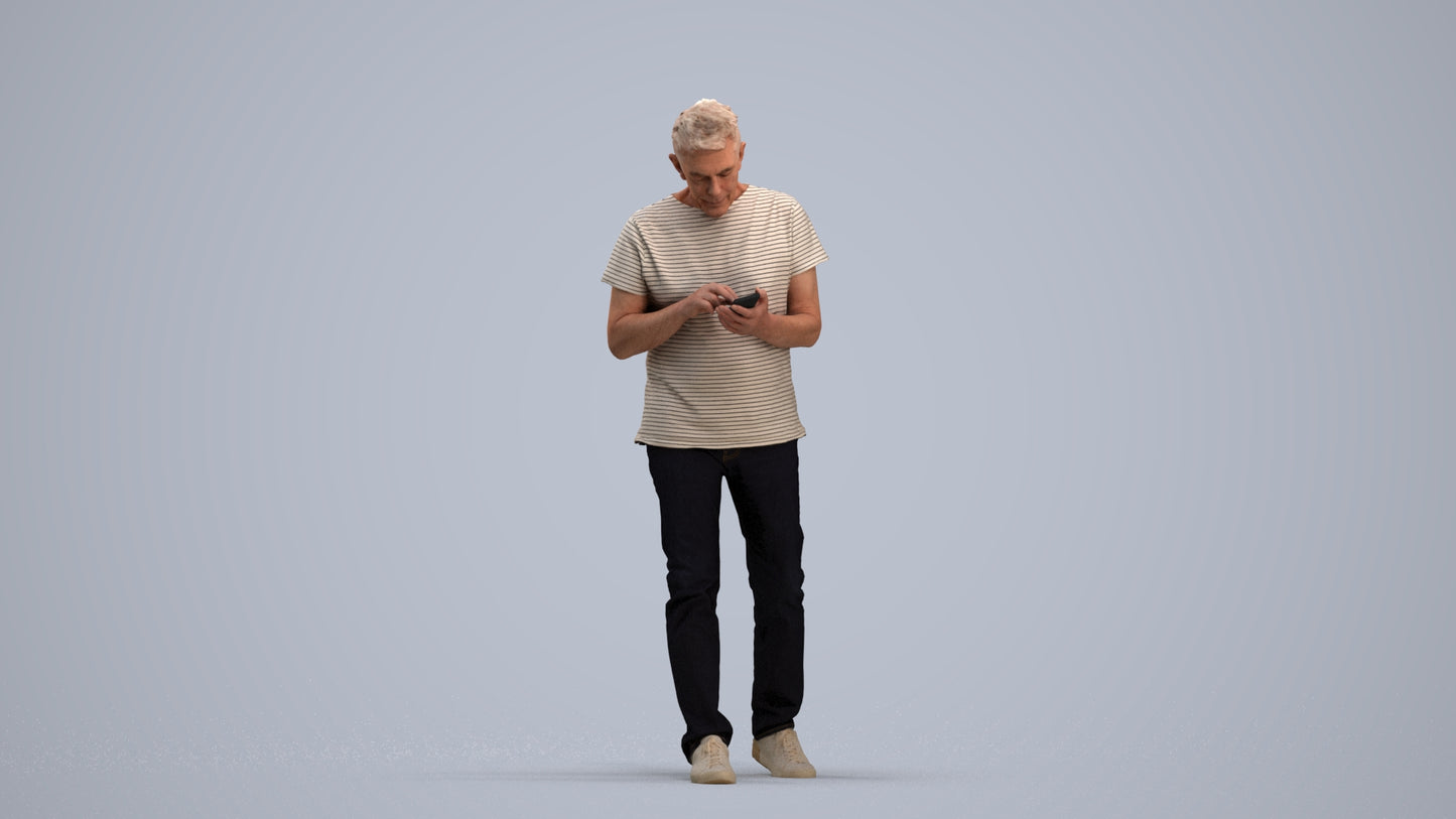 photogrammetry 3D senior man casual walking, realistic human model archviz FBX, standing pose render